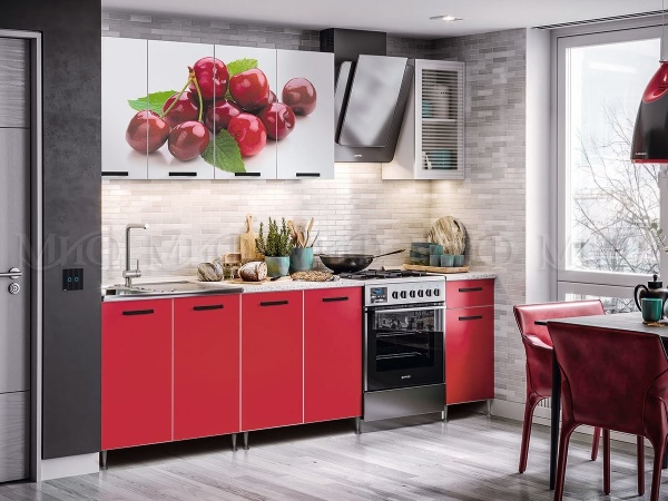 Кухонный Гарнитур Риана NEW Вишня Фотопечать ЛДСП 2м.