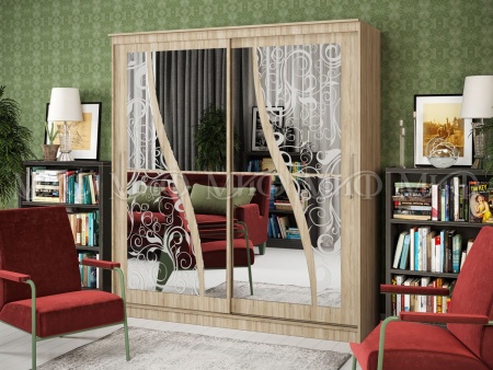 Шкаф-Купе Элвис-2 с Пескоструйным Рисунком (Ш-1500/1700/2000 × В-2200 х Г-650 мм)/Разные Цвета 